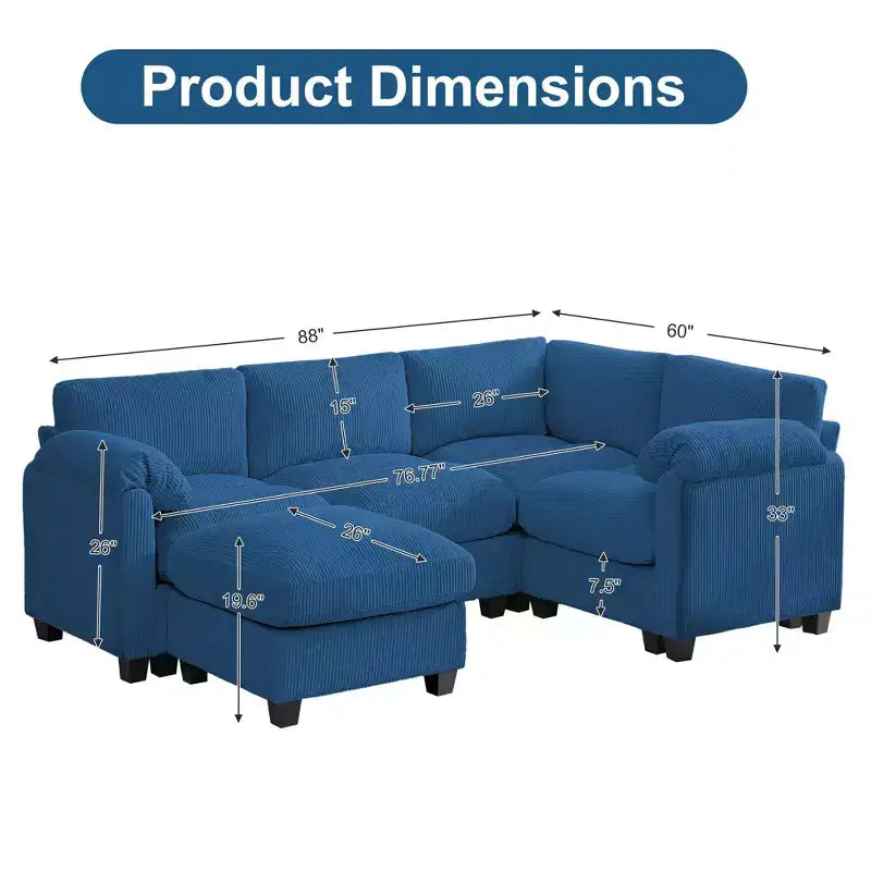 HYLEORY Canapé d'angle modulable avec ottoman mobile, canapé rembourré confortable en forme de U avec coussin d'assise à deux couches pour salon, velours côtelé