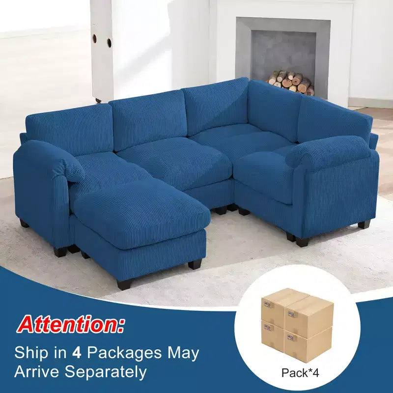 HYLEORY Canapé d'angle modulable avec ottoman mobile, canapé rembourré confortable en forme de U avec coussin d'assise à deux couches pour salon, velours côtelé