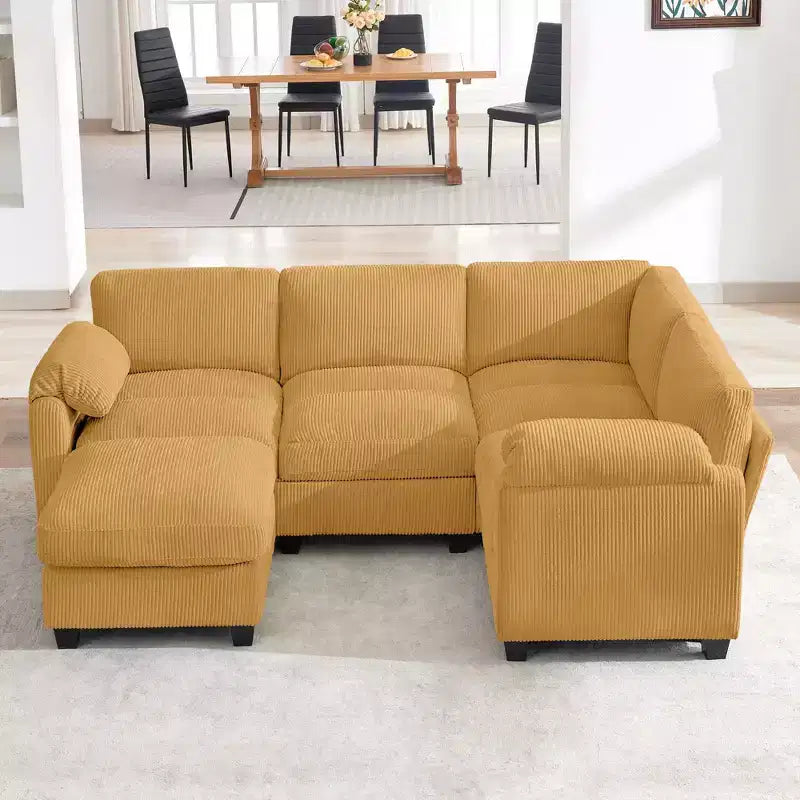 HYLEORY Canapé d'angle modulable avec ottoman mobile, canapé rembourré confortable en forme de U avec coussin d'assise à deux couches pour salon, velours côtelé
