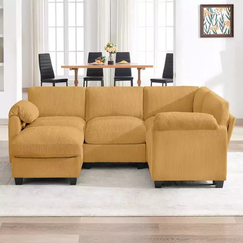 HYLEORY Canapé d'angle modulable avec ottoman mobile, canapé rembourré confortable en forme de U avec coussin d'assise à deux couches pour salon, velours côtelé