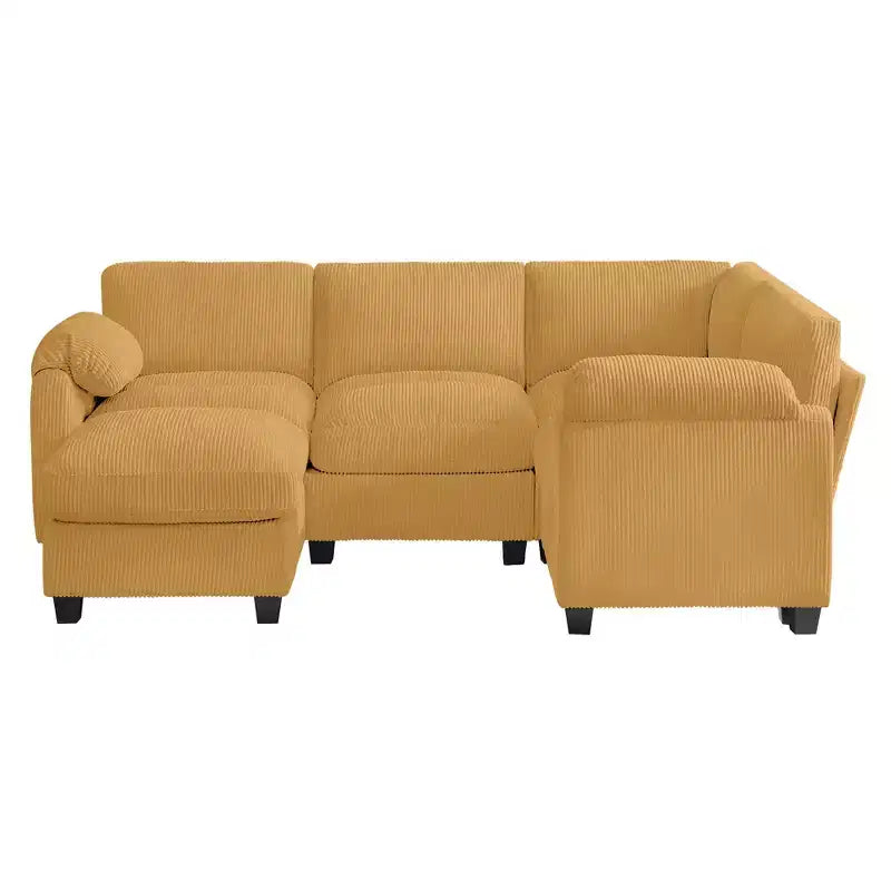 HYLEORY Canapé d'angle modulable avec ottoman mobile, canapé rembourré confortable en forme de U avec coussin d'assise à deux couches pour salon, velours côtelé