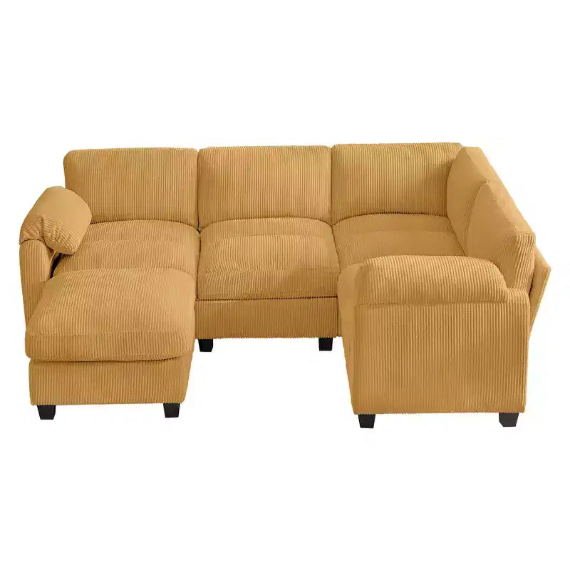 HYLEORY Canapé d'angle modulable avec ottoman mobile, canapé rembourré confortable en forme de U avec coussin d'assise à deux couches pour salon, velours côtelé