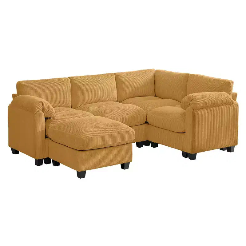 HYLEORY Canapé d'angle modulable avec ottoman mobile, canapé rembourré confortable en forme de U avec coussin d'assise à deux couches pour salon, velours côtelé