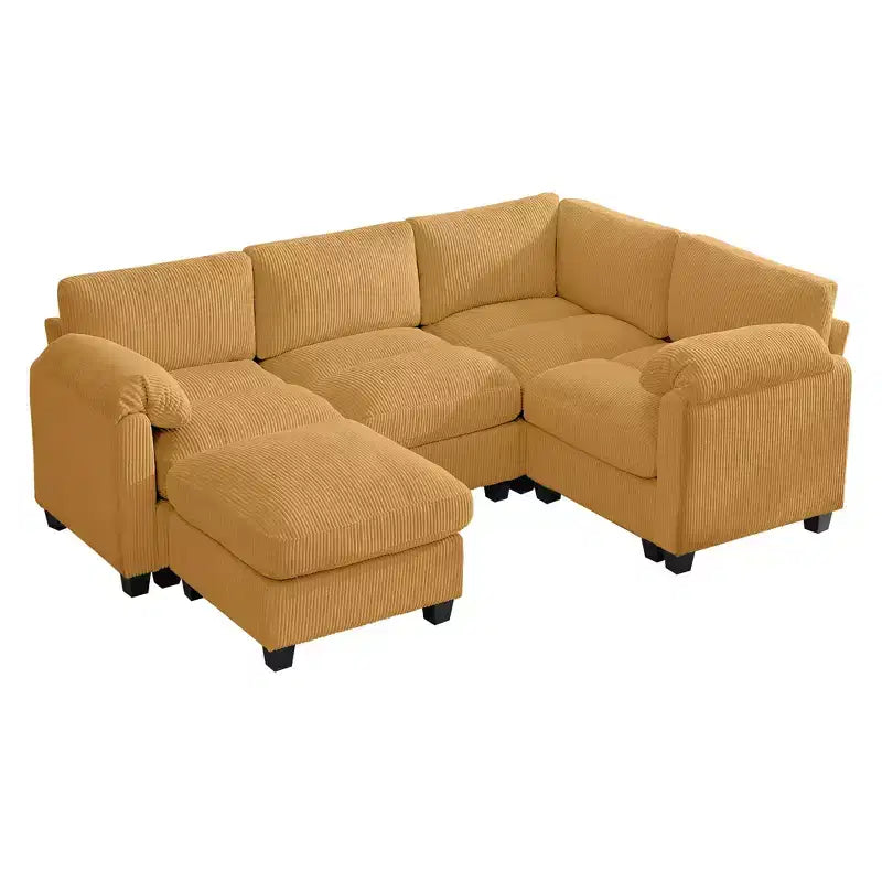 HYLEORY Canapé d'angle modulable avec ottoman mobile, canapé rembourré confortable en forme de U avec coussin d'assise à deux couches pour salon, velours côtelé