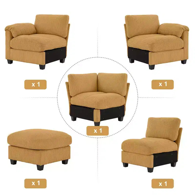 HYLEORY Canapé d'angle modulable avec ottoman mobile, canapé rembourré confortable en forme de U avec coussin d'assise à deux couches pour salon, velours côtelé