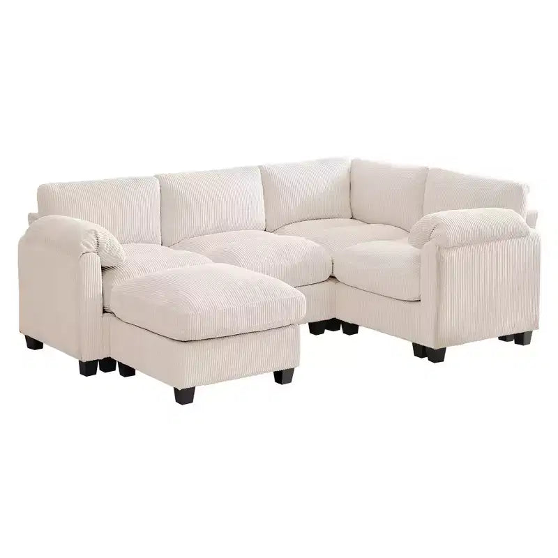 HYLEORY Canapé d'angle modulable avec ottoman mobile, canapé rembourré confortable en forme de U avec coussin d'assise à deux couches pour salon, velours côtelé