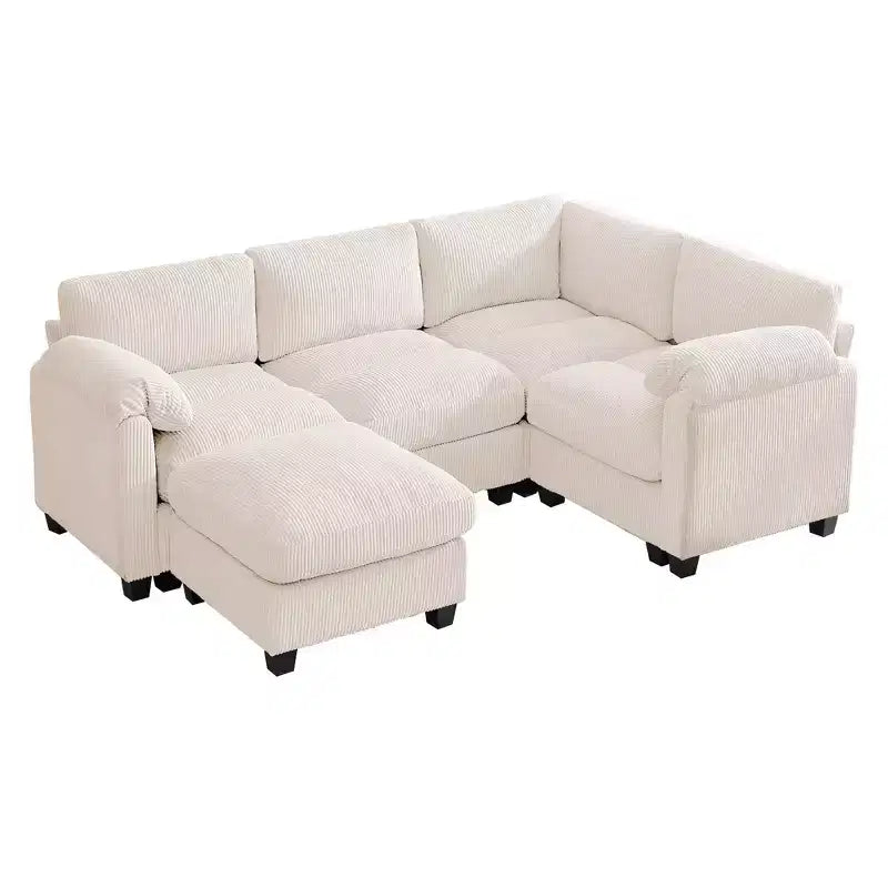 HYLEORY Canapé d'angle modulable avec ottoman mobile, canapé rembourré confortable en forme de U avec coussin d'assise à deux couches pour salon, velours côtelé