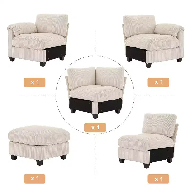 HYLEORY Canapé d'angle modulable avec ottoman mobile, canapé rembourré confortable en forme de U avec coussin d'assise à deux couches pour salon, velours côtelé