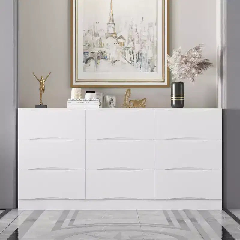 Famapy Horizontal Dresser For Bedroom Modern Minimalist Dresser Hidden Handles White