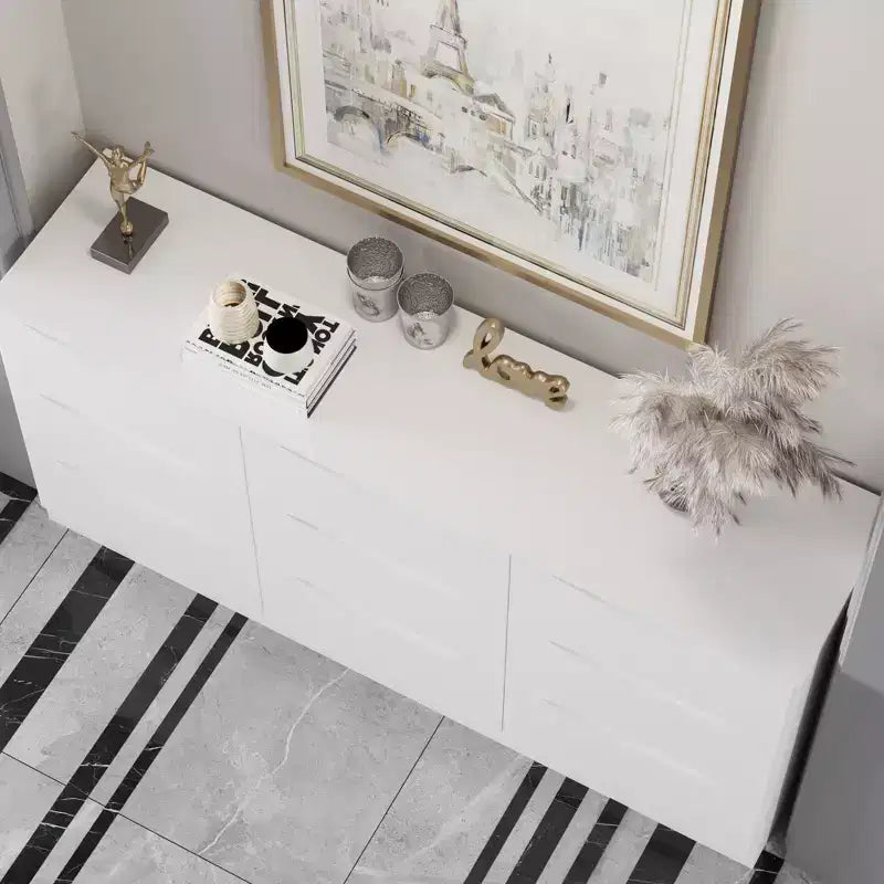 Commode horizontale Famapy pour chambre à coucher, moderne, minimaliste, poignées invisibles, blanc