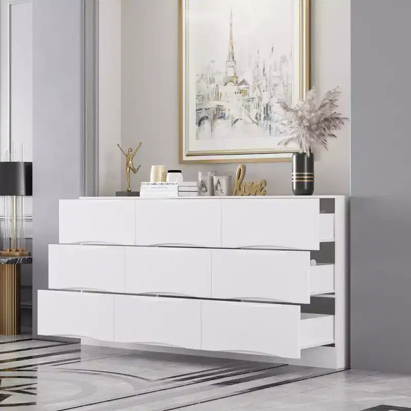 Commode horizontale Famapy pour chambre à coucher, moderne, minimaliste, poignées invisibles, blanc