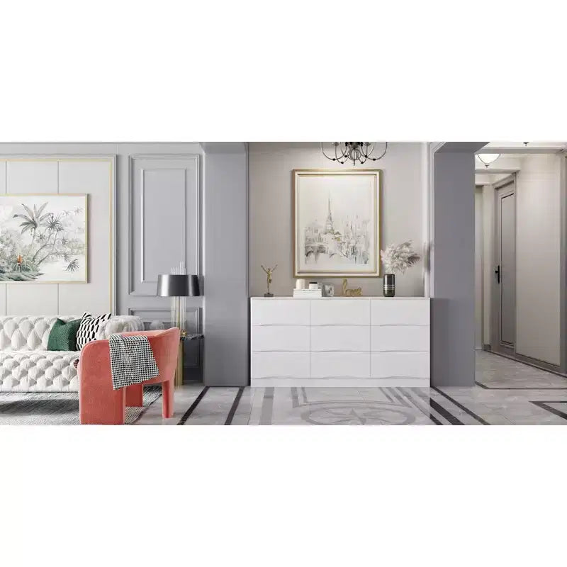 Commode horizontale Famapy pour chambre à coucher, moderne, minimaliste, poignées invisibles, blanc