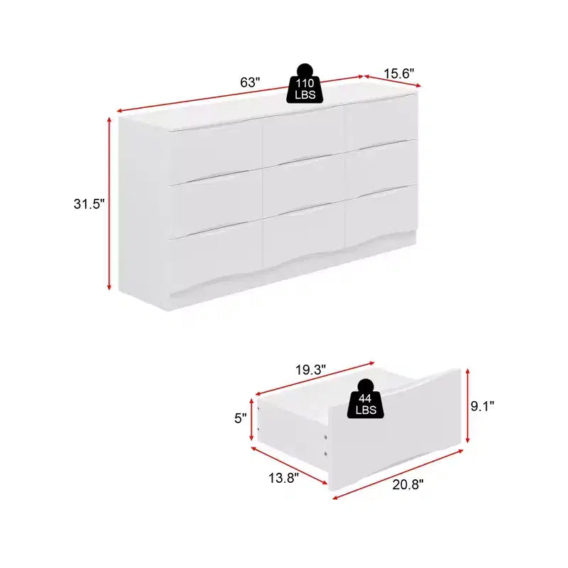 Commode horizontale Famapy pour chambre à coucher, moderne, minimaliste, poignées invisibles, blanc
