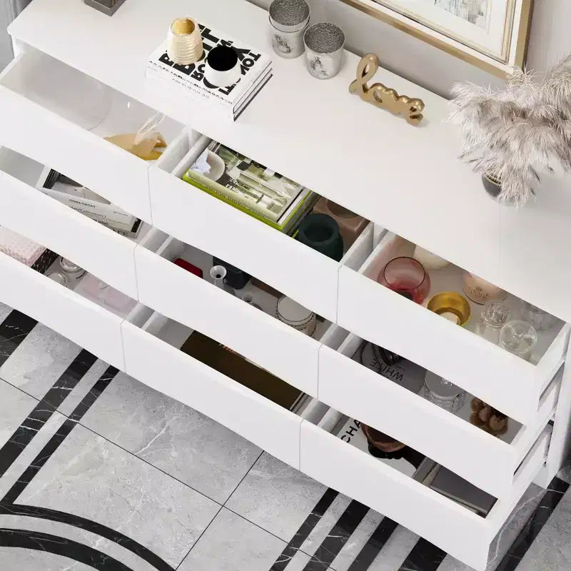 Commode horizontale Famapy pour chambre à coucher, moderne, minimaliste, poignées invisibles, blanc