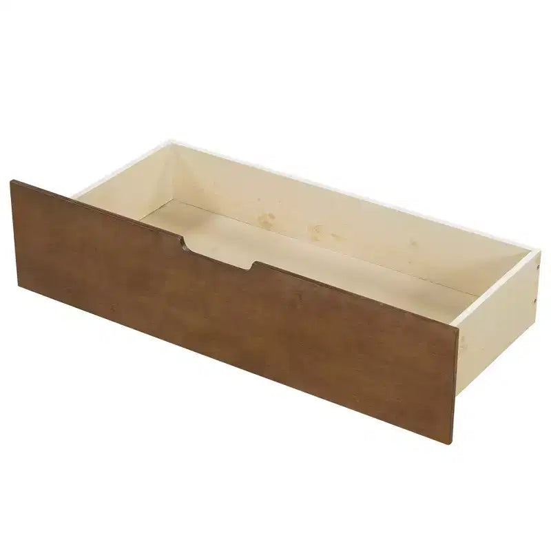Lit de repos simple avec lit gigogne/2 tiroirs et garde-corps rustique, Gris/Marron-ModernLuxe