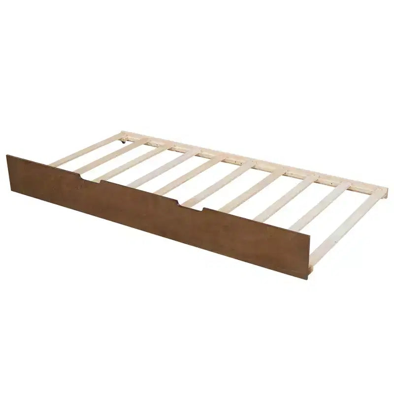 Lit de repos simple avec lit gigogne/2 tiroirs et garde-corps rustique, Gris/Marron-ModernLuxe