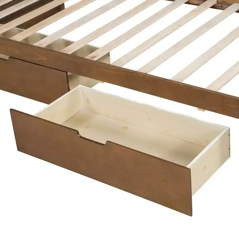 Lit de repos simple avec lit gigogne/2 tiroirs et garde-corps rustique, Gris/Marron-ModernLuxe