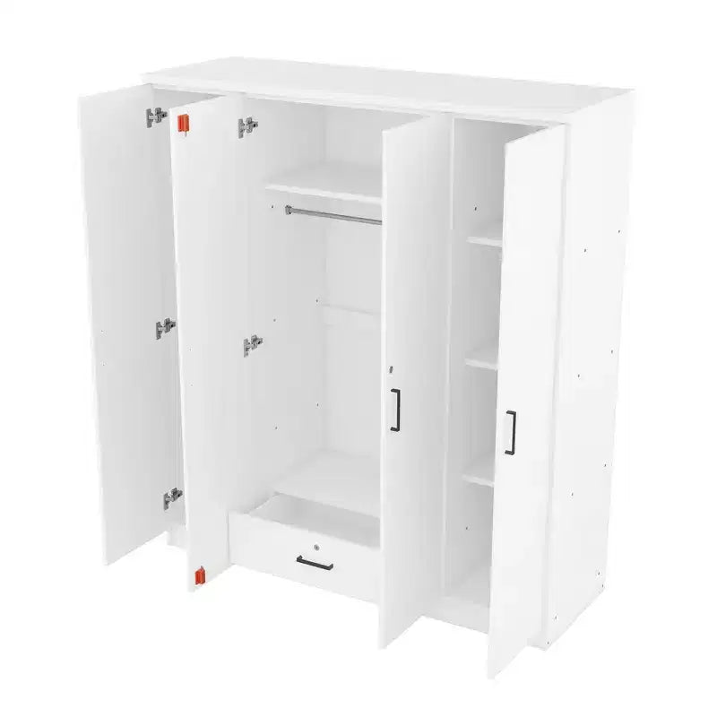 Armoire penderie 4 portes Whisen Wood avec tringle, 1 tiroir et étagères de rangement