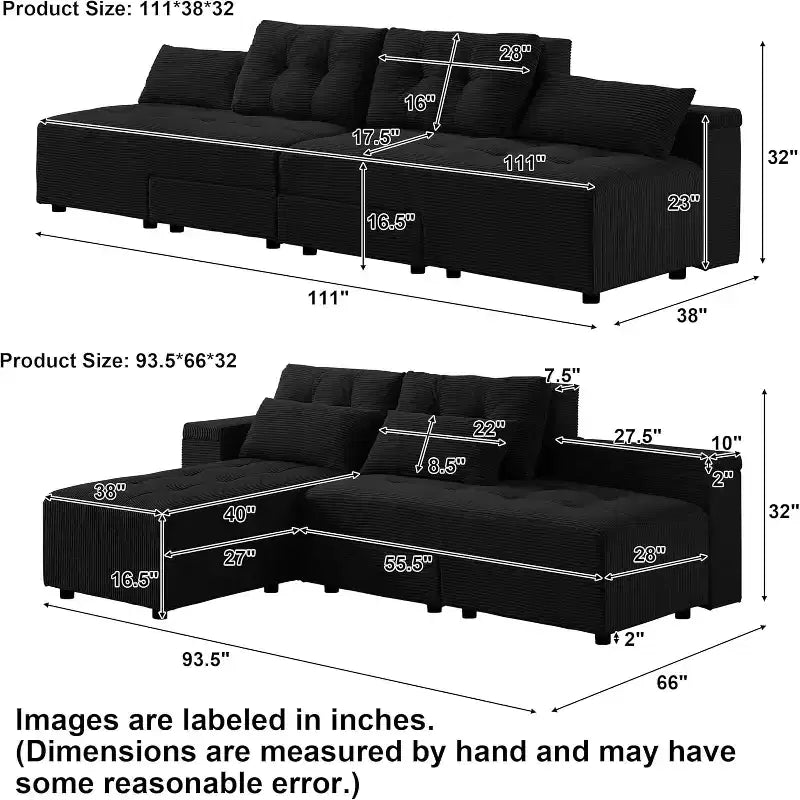 GDFStudio Andy 111 Canapé sectionnel modulaire rembourré avec 4 coussins et rangement