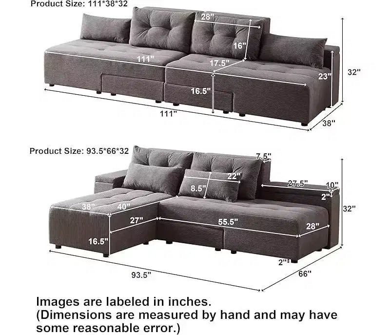 GDFStudio Andy 111 Canapé sectionnel modulaire rembourré avec 4 coussins et rangement