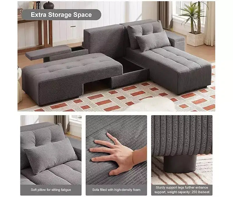 GDFStudio Andy 111 Canapé sectionnel modulaire rembourré avec 4 coussins et rangement
