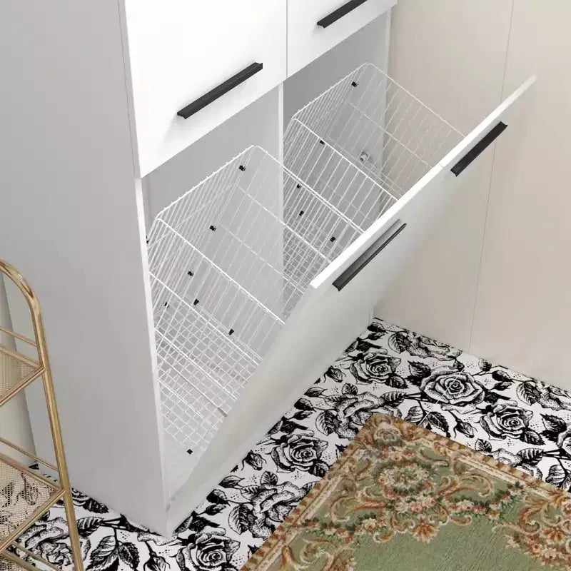 Meuble de Rangement de Salle de Bain Moderne Blanc Famapy avec Panier à Linge Inférieur