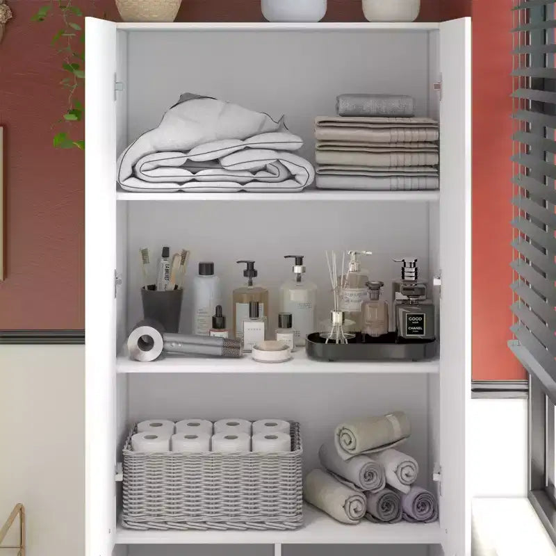 Meuble de Rangement de Salle de Bain Moderne Blanc Famapy avec Panier à Linge Inférieur