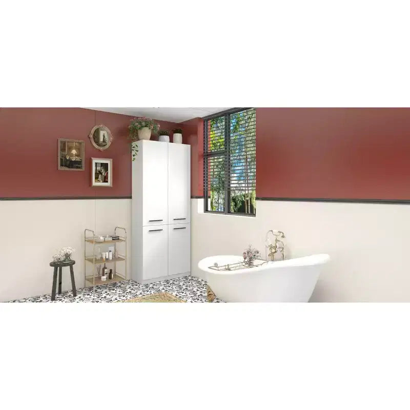 Meuble de Rangement de Salle de Bain Moderne Blanc Famapy avec Panier à Linge Inférieur