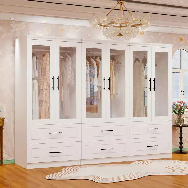 Armoire Keloyid en bois blanc de 240 cm avec 6 tiroirs et 6 portes