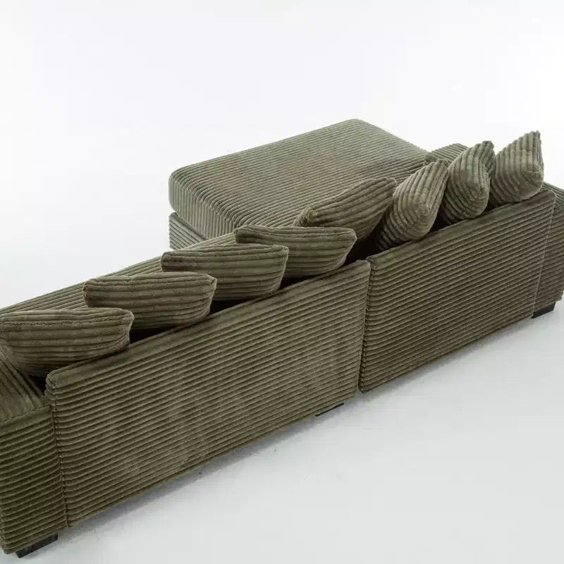 Canapé d'angle en velours côtelé et bois GDFStudio Isabel 111 avec huit oreillers