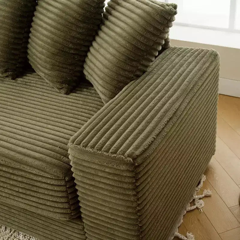 Canapé d'angle en velours côtelé et bois GDFStudio Isabel 111 avec huit oreillers