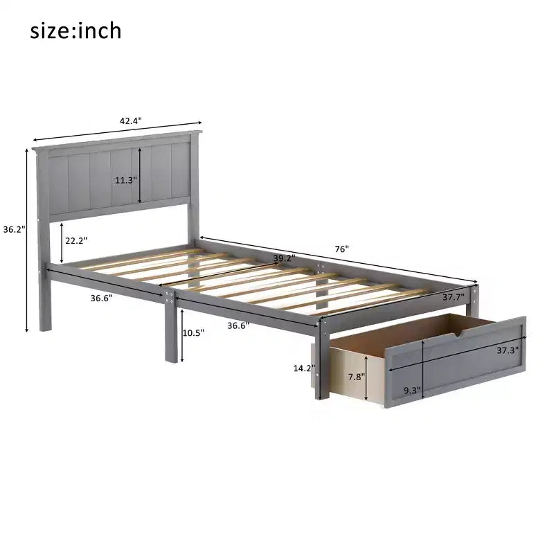 Lit plateforme Whisen Wood deux places avec tiroir de rangement