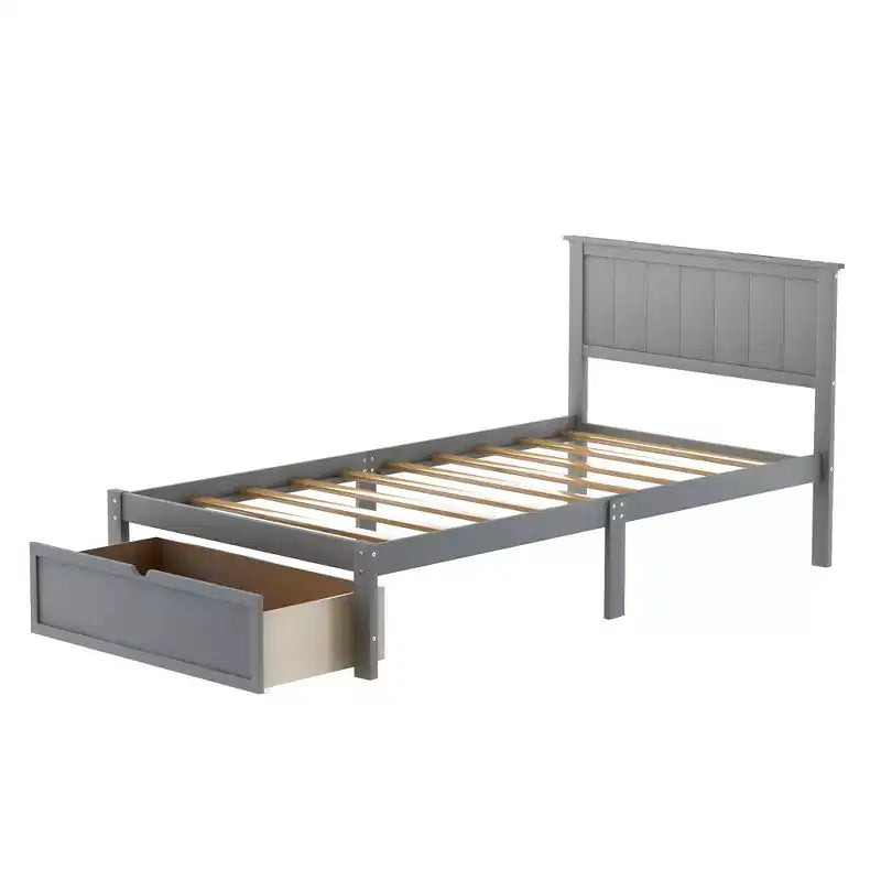 Lit plateforme Whisen Wood deux places avec tiroir de rangement
