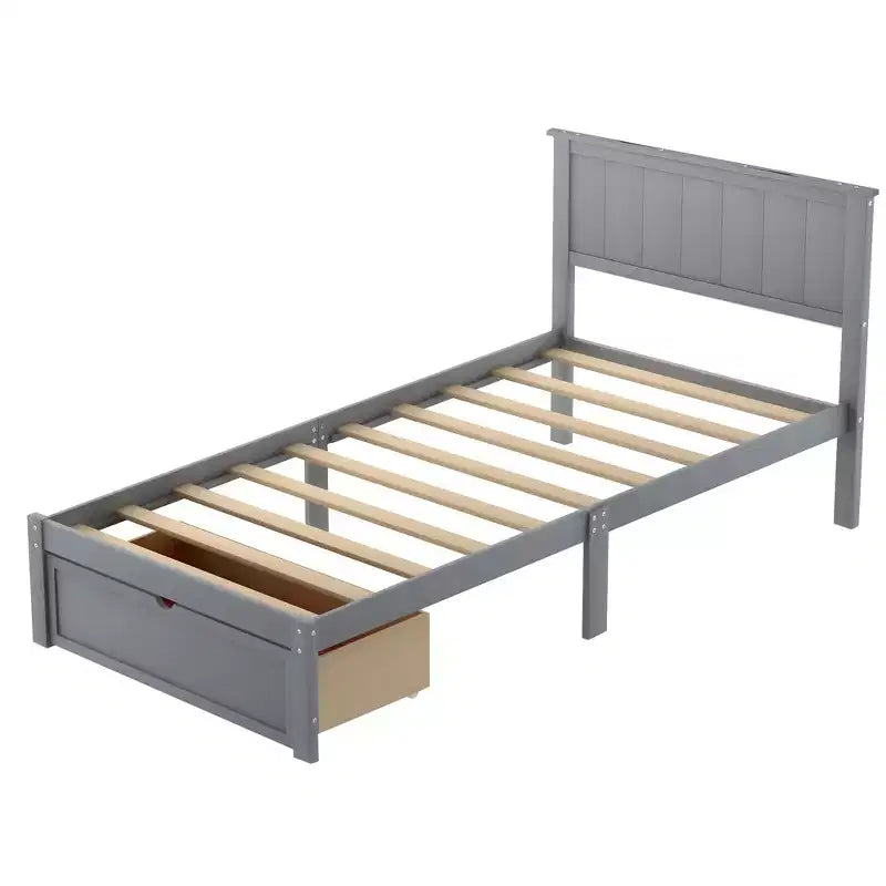 Lit plateforme Whisen Wood deux places avec tiroir de rangement