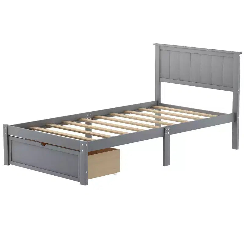 Lit plateforme Whisen Wood deux places avec tiroir de rangement