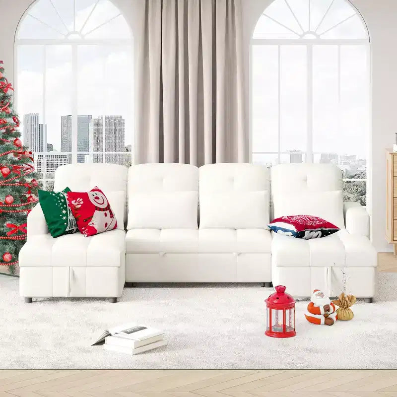 110.2W Oversized U-Shaped Sectional Sofa, Pull-Out Sofa Bed with Double Storage Chaise Lounges and 2 USB Ports - ModernLuxe