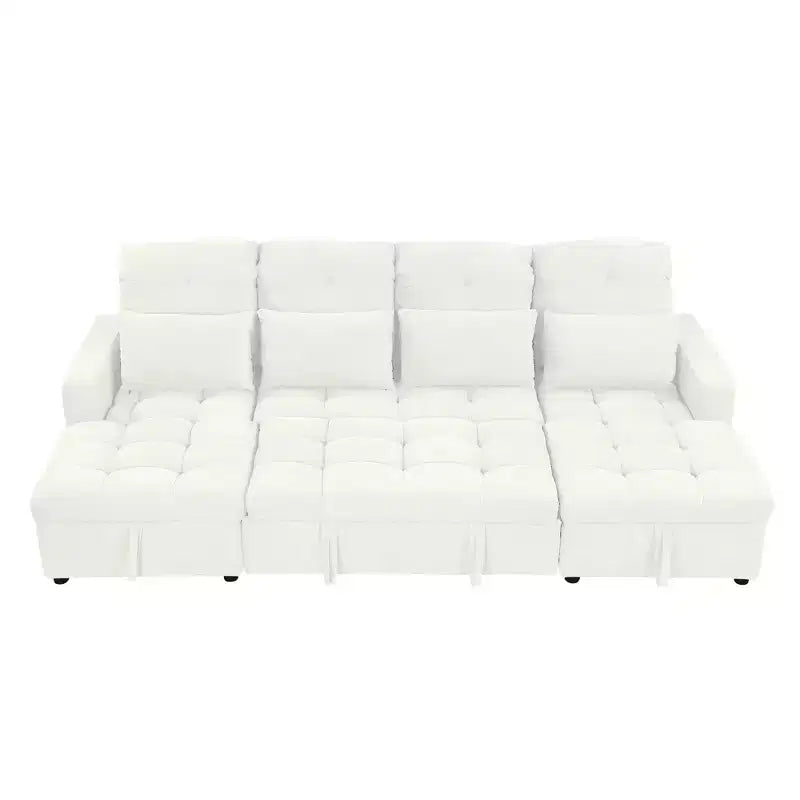Canapé d'angle surdimensionné en U de 110,2 W, canapé-lit escamotable avec double chaise longue de rangement et 2 ports USB - ModernLuxe