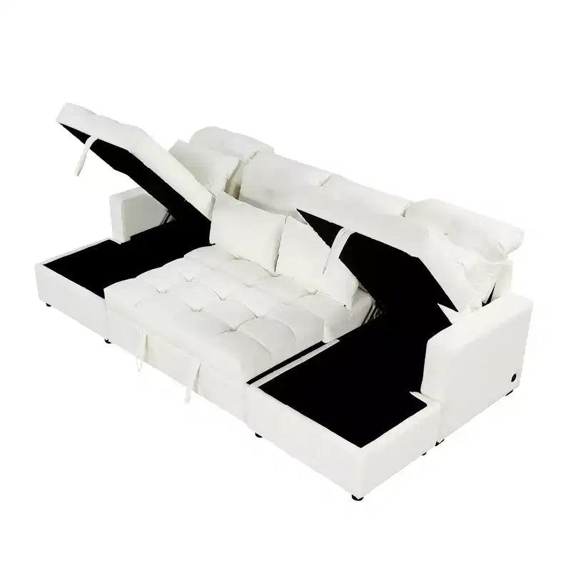 Canapé d'angle surdimensionné en U de 110,2 W, canapé-lit escamotable avec double chaise longue de rangement et 2 ports USB - ModernLuxe
