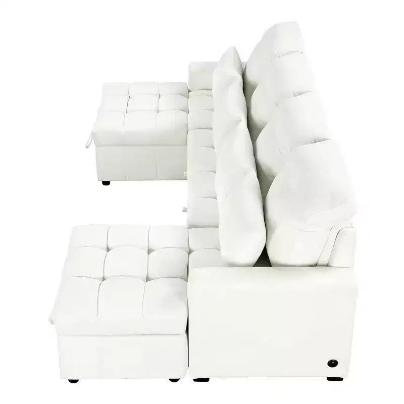 Canapé d'angle surdimensionné en U de 110,2 W, canapé-lit escamotable avec double chaise longue de rangement et 2 ports USB - ModernLuxe
