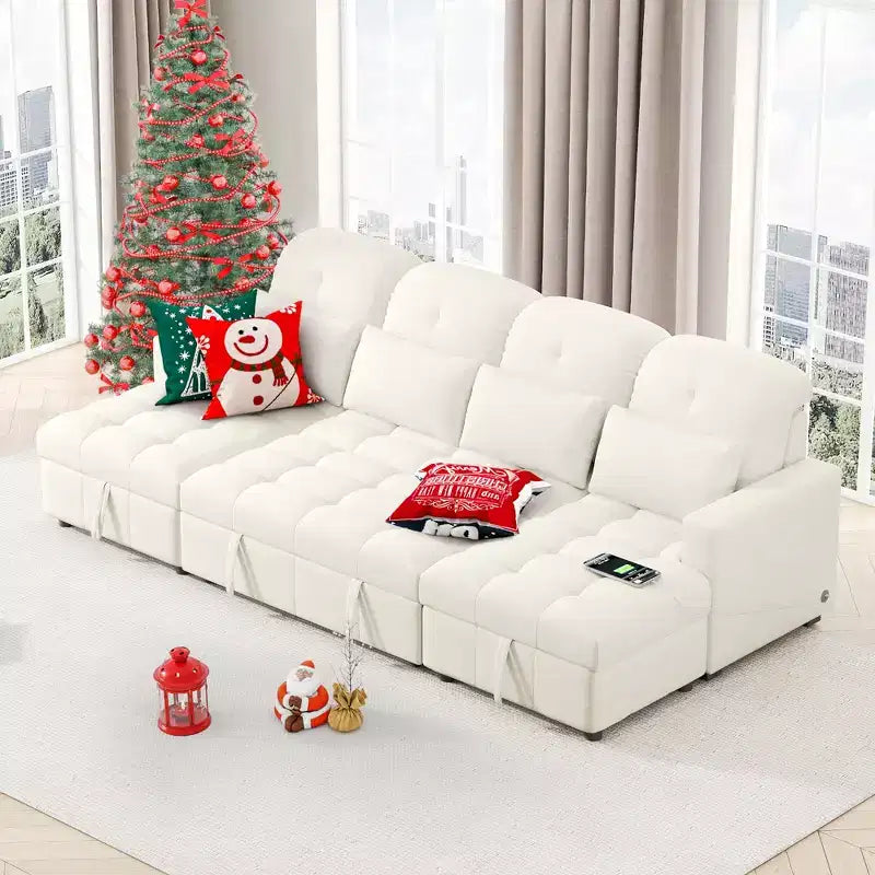 Canapé d'angle surdimensionné en U de 110,2 W, canapé-lit escamotable avec double chaise longue de rangement et 2 ports USB - ModernLuxe