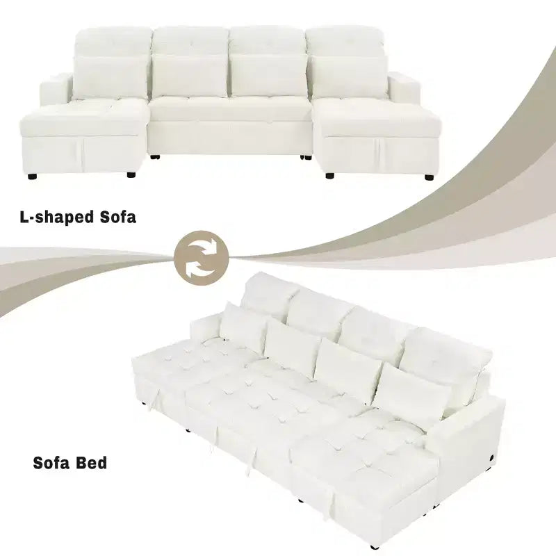 Canapé d'angle surdimensionné en U de 110,2 W, canapé-lit escamotable avec double chaise longue de rangement et 2 ports USB - ModernLuxe