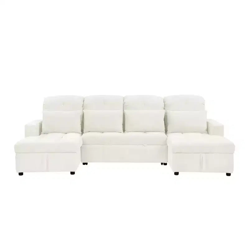 Canapé d'angle surdimensionné en U de 110,2 W, canapé-lit escamotable avec double chaise longue de rangement et 2 ports USB - ModernLuxe