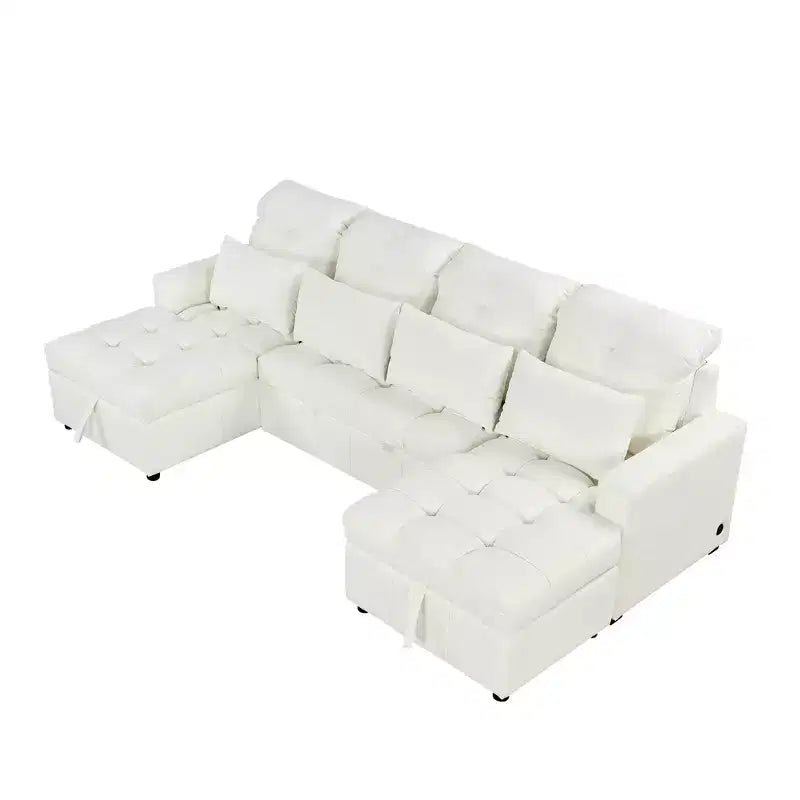 Canapé d'angle surdimensionné en U de 110,2 W, canapé-lit escamotable avec double chaise longue de rangement et 2 ports USB - ModernLuxe