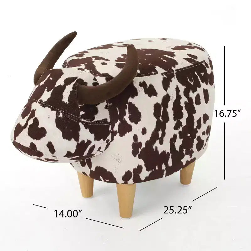 GDFStudio Moria Moderne en Bois d'Hévéa Velours Vache Ottoman