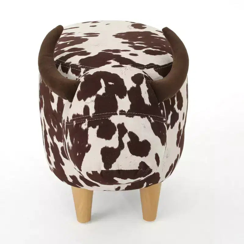 GDFStudio Moria Moderne en Bois d'Hévéa Velours Vache Ottoman