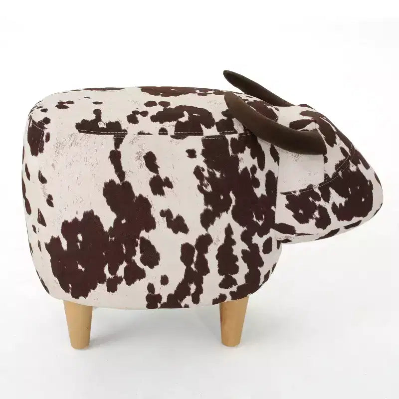 GDFStudio Moria Moderne en Bois d'Hévéa Velours Vache Ottoman