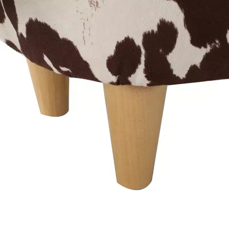 GDFStudio Moria Moderne en Bois d'Hévéa Velours Vache Ottoman