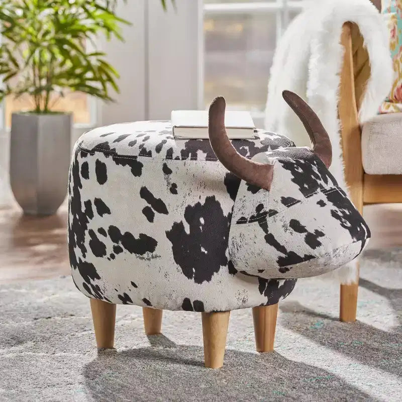 GDFStudio Moria Moderne en Bois d'Hévéa Velours Vache Ottoman