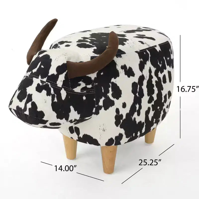 GDFStudio Moria Moderne en Bois d'Hévéa Velours Vache Ottoman