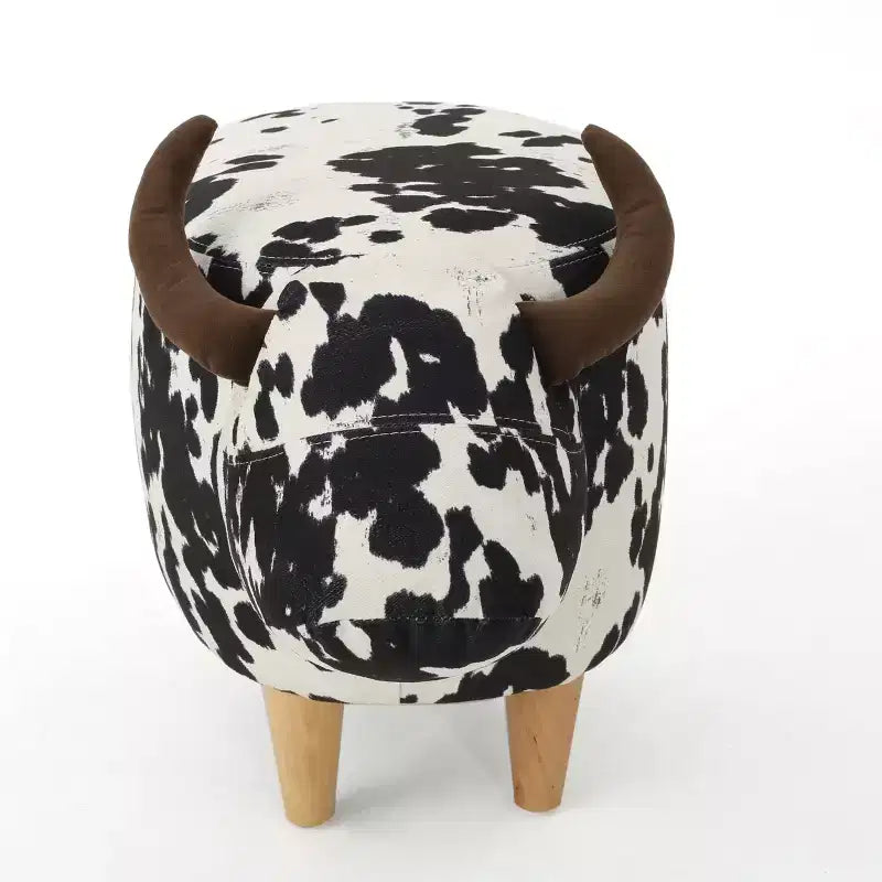 GDFStudio Moria Moderne en Bois d'Hévéa Velours Vache Ottoman